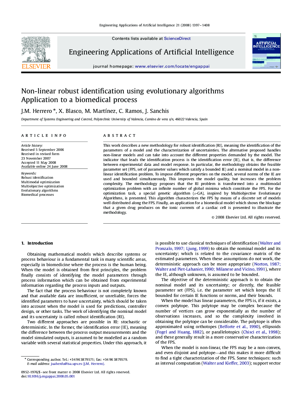 Non-linear robust identification using evolutionary algorithms: Application to a biomedical process