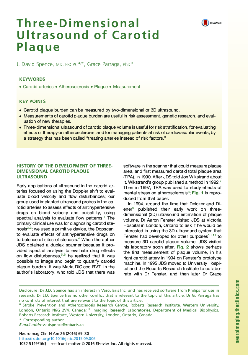 Three-Dimensional Ultrasound of Carotid Plaque