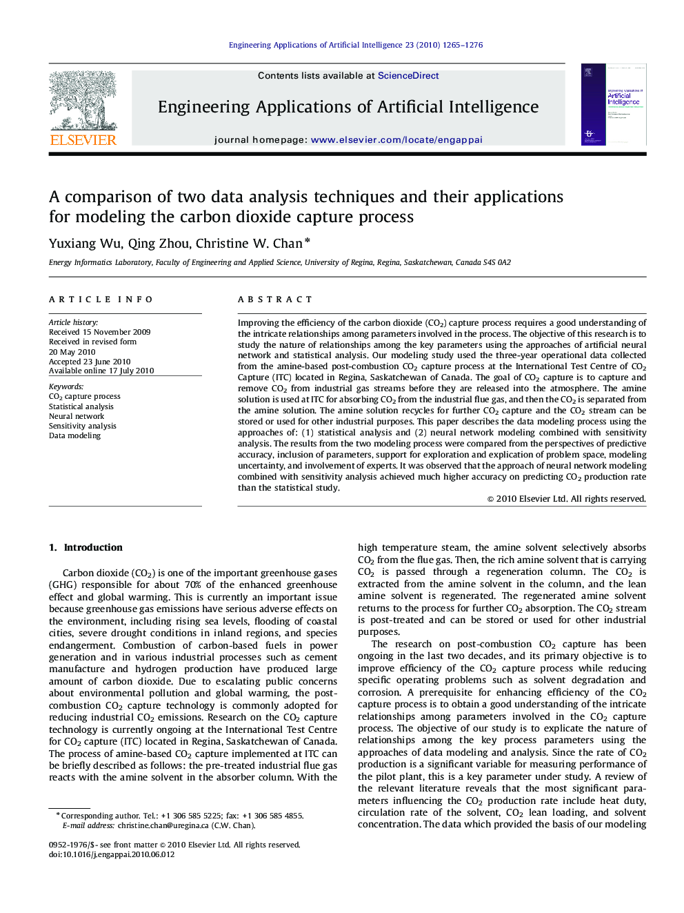 A comparison of two data analysis techniques and their applications for modeling the carbon dioxide capture process