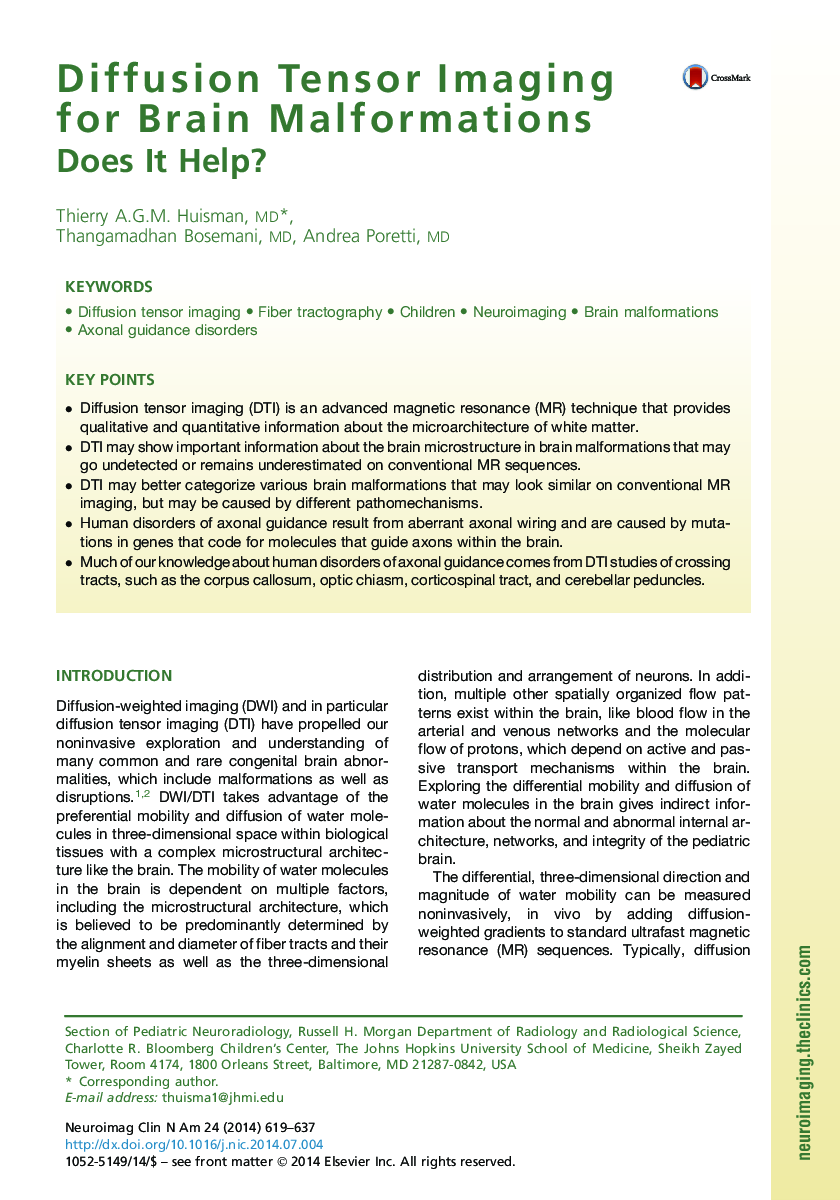 Diffusion Tensor Imaging for Brain Malformations