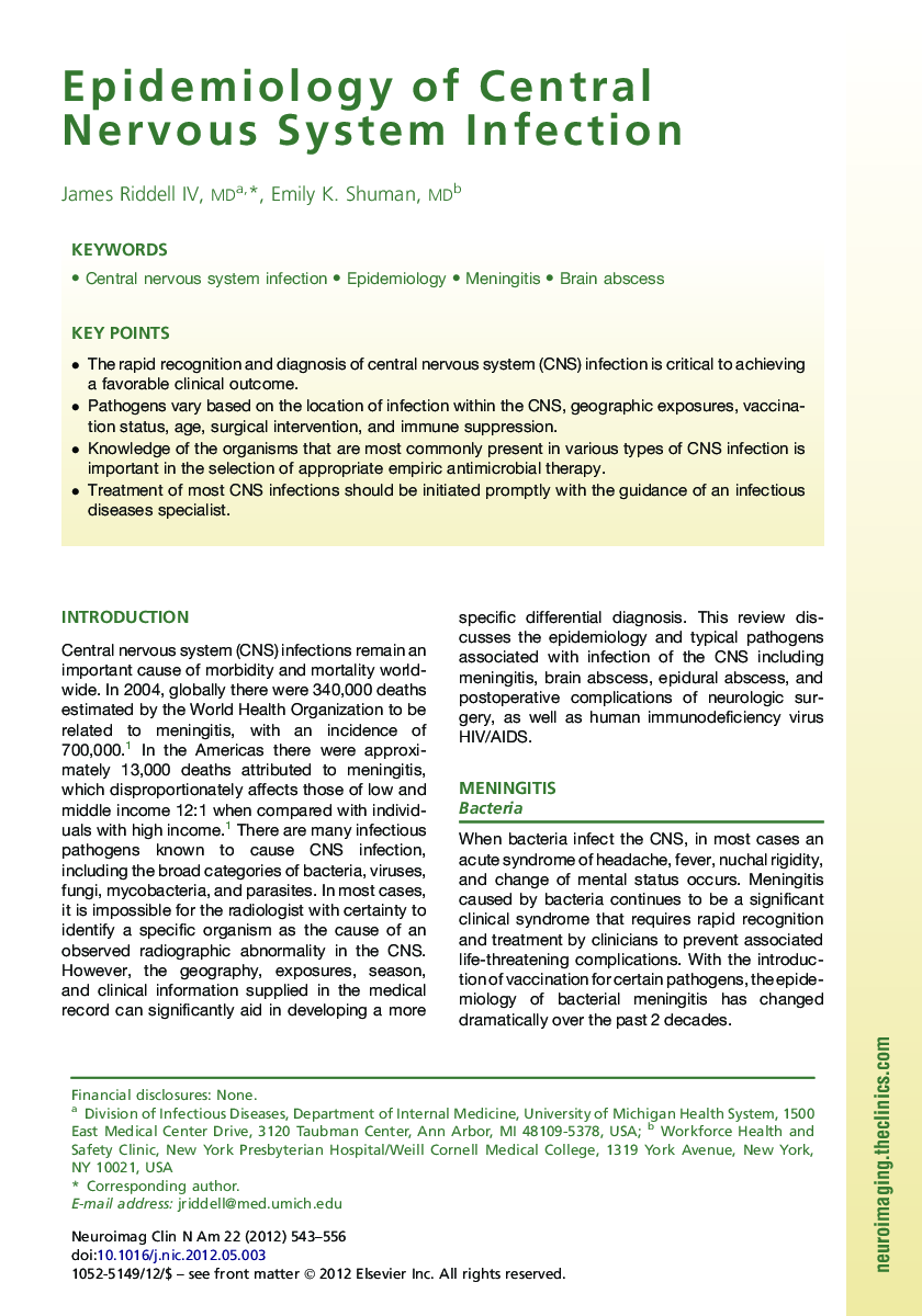 Epidemiology of Central Nervous System Infection