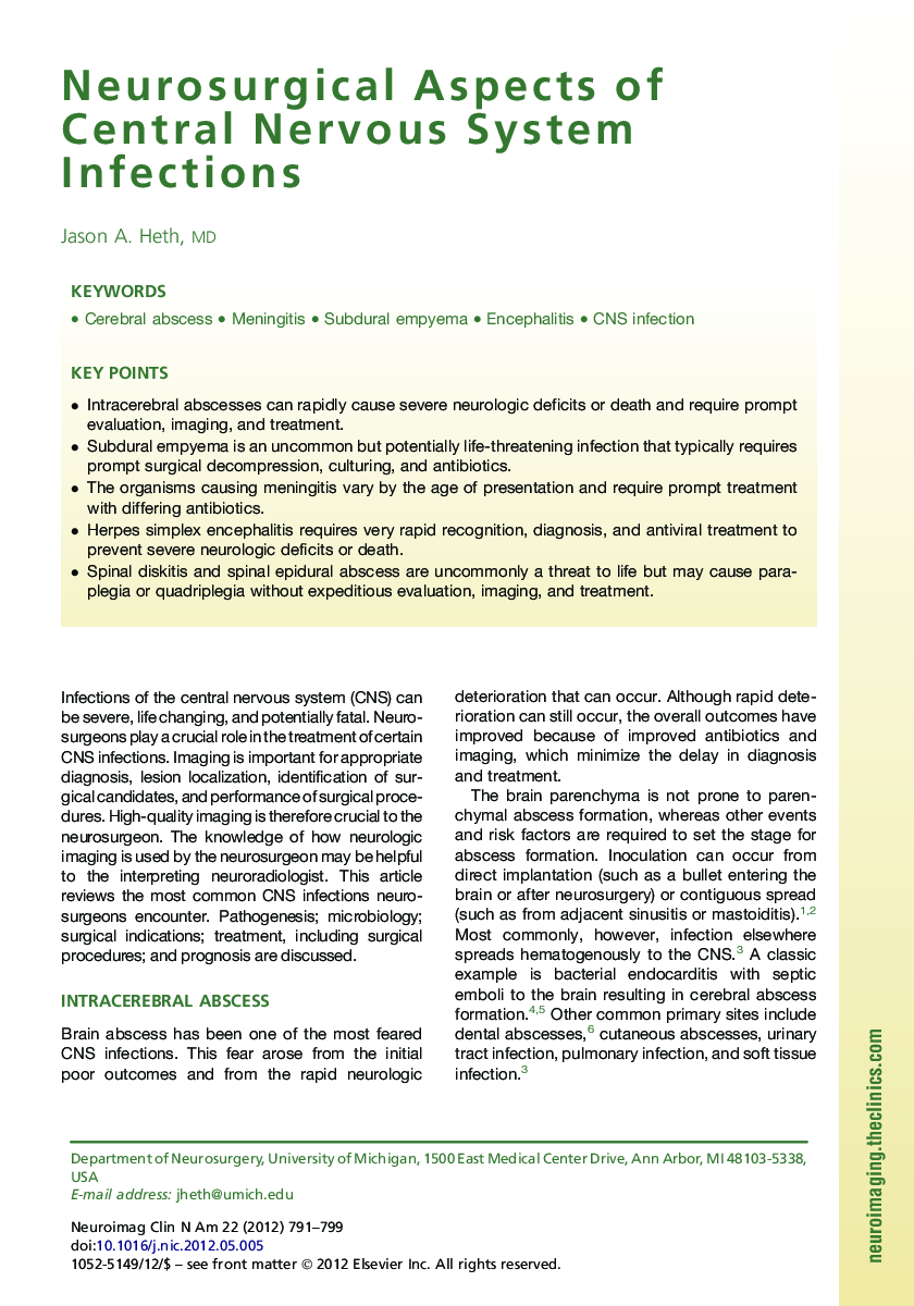 Neurosurgical Aspects of Central Nervous System Infections