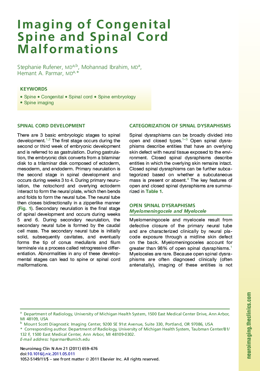 Imaging of Congenital Spine and Spinal Cord Malformations