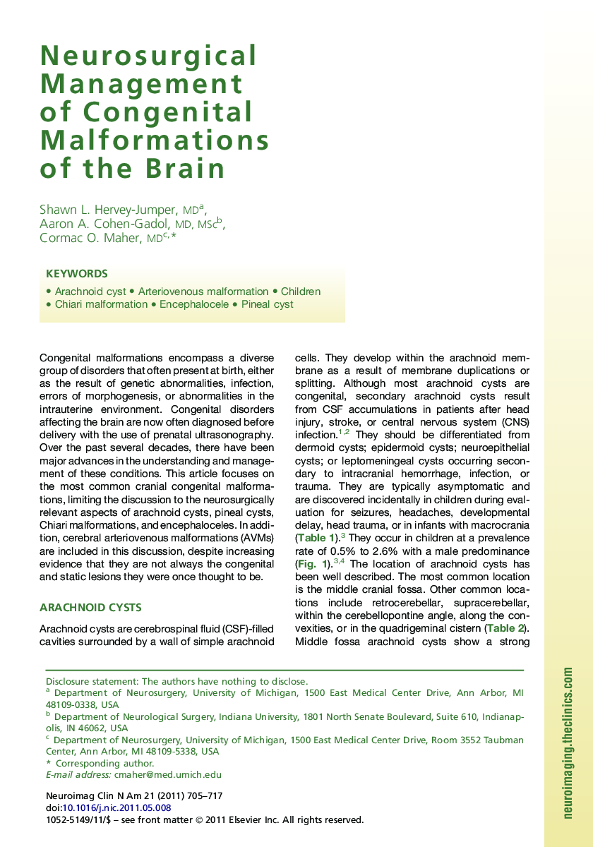 Neurosurgical Management of Congenital Malformations of the Brain