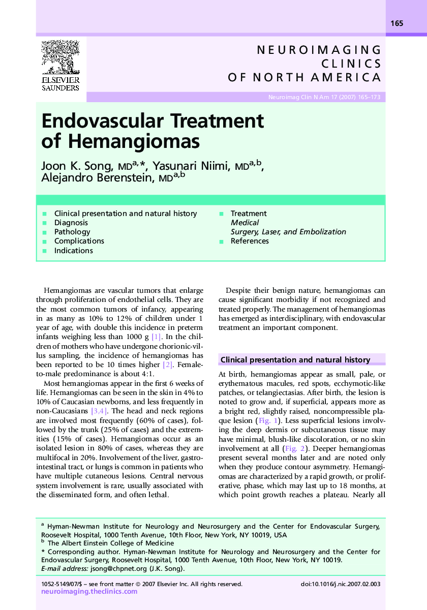 Endovascular Treatment of Hemangiomas