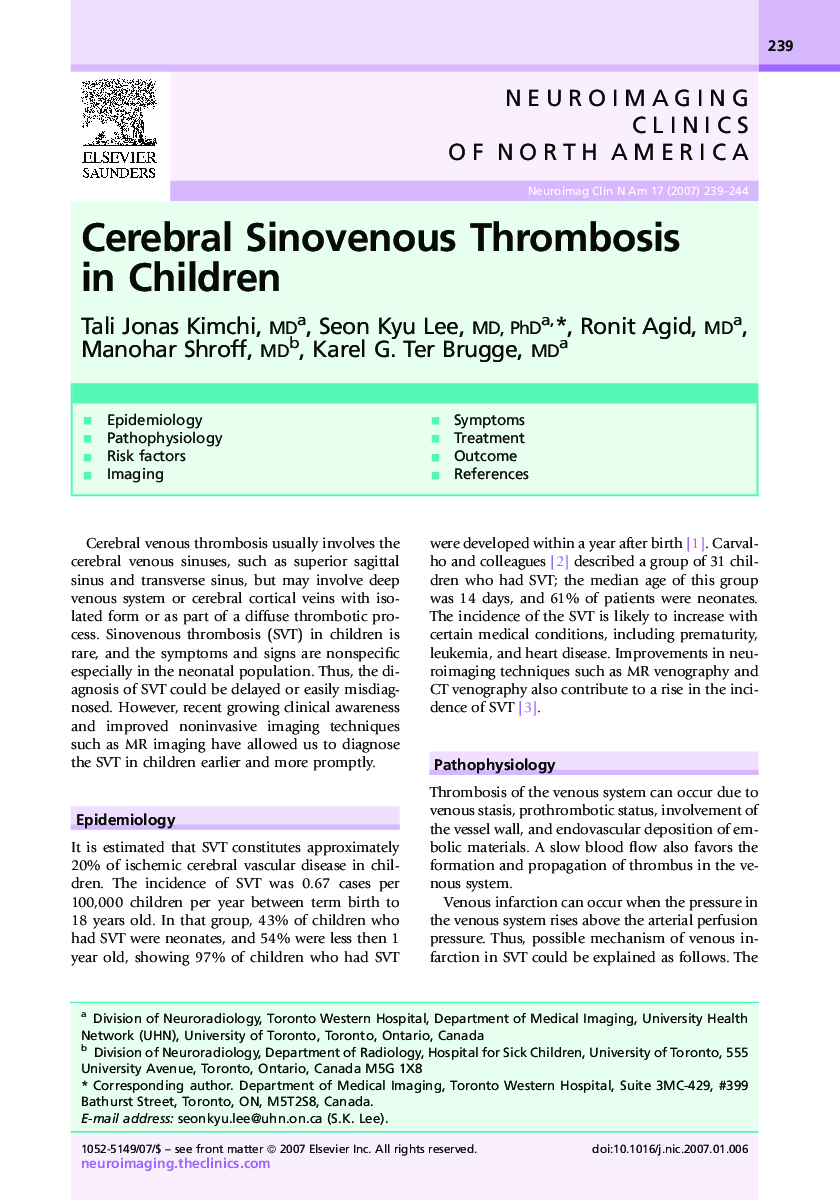 Cerebral Sinovenous Thrombosis in Children