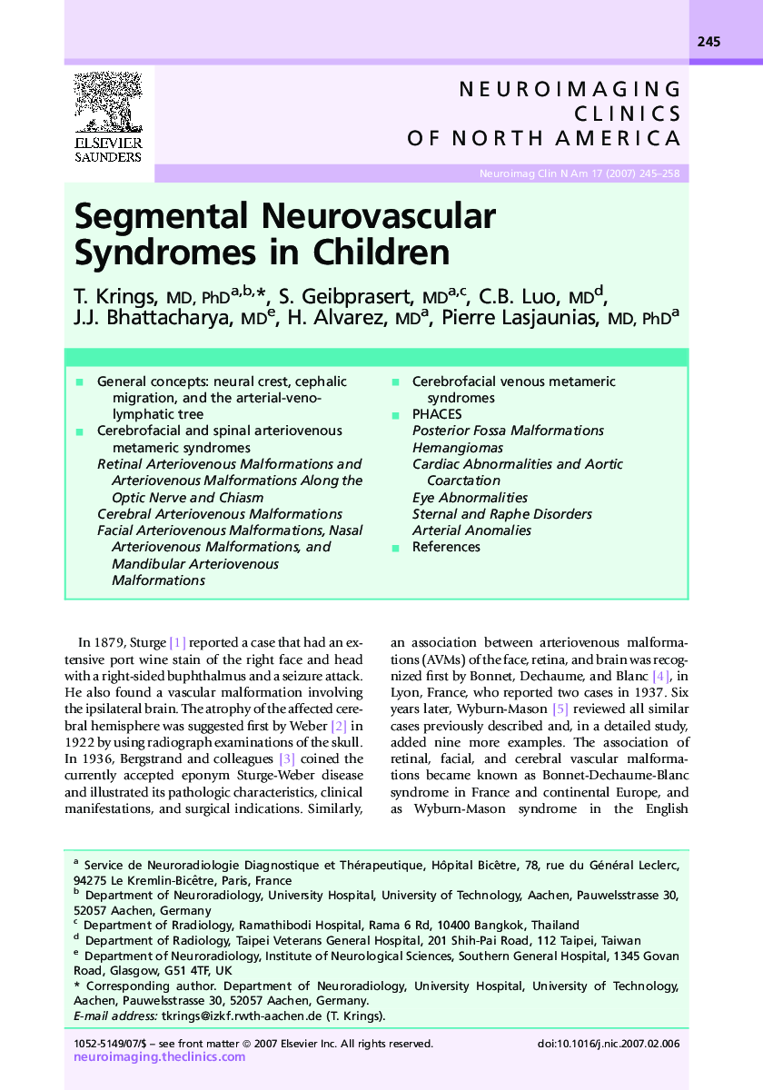 Segmental Neurovascular Syndromes in Children