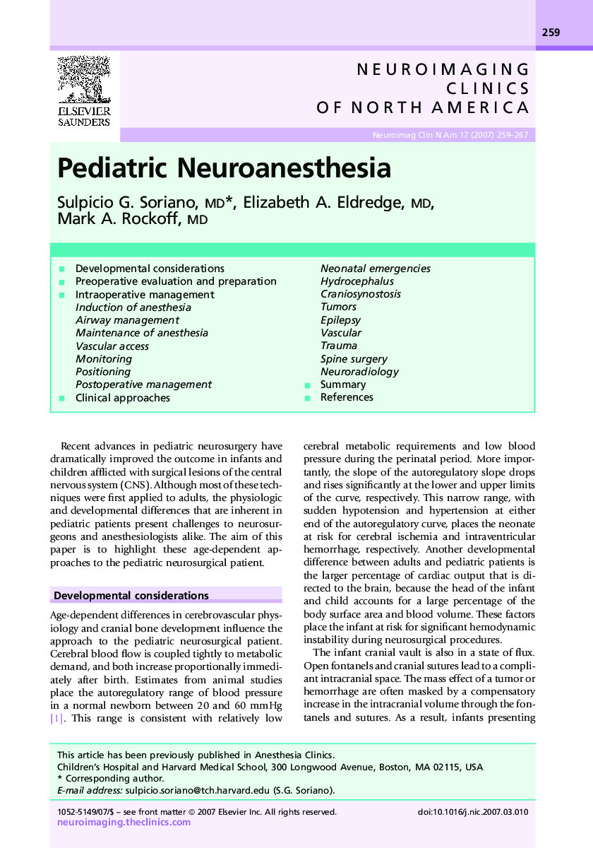 Pediatric Neuroanesthesia 