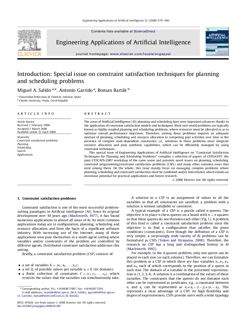 Introduction: Special issue on constraint satisfaction techniques for planning and scheduling problems