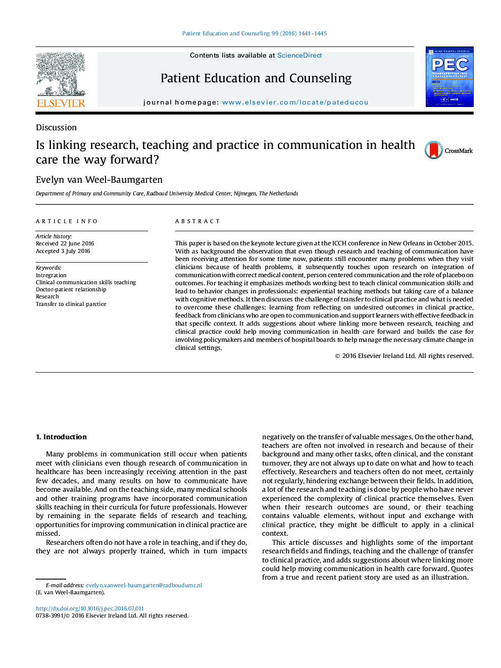 Is linking research, teaching and practice in communication in health care the way forward?