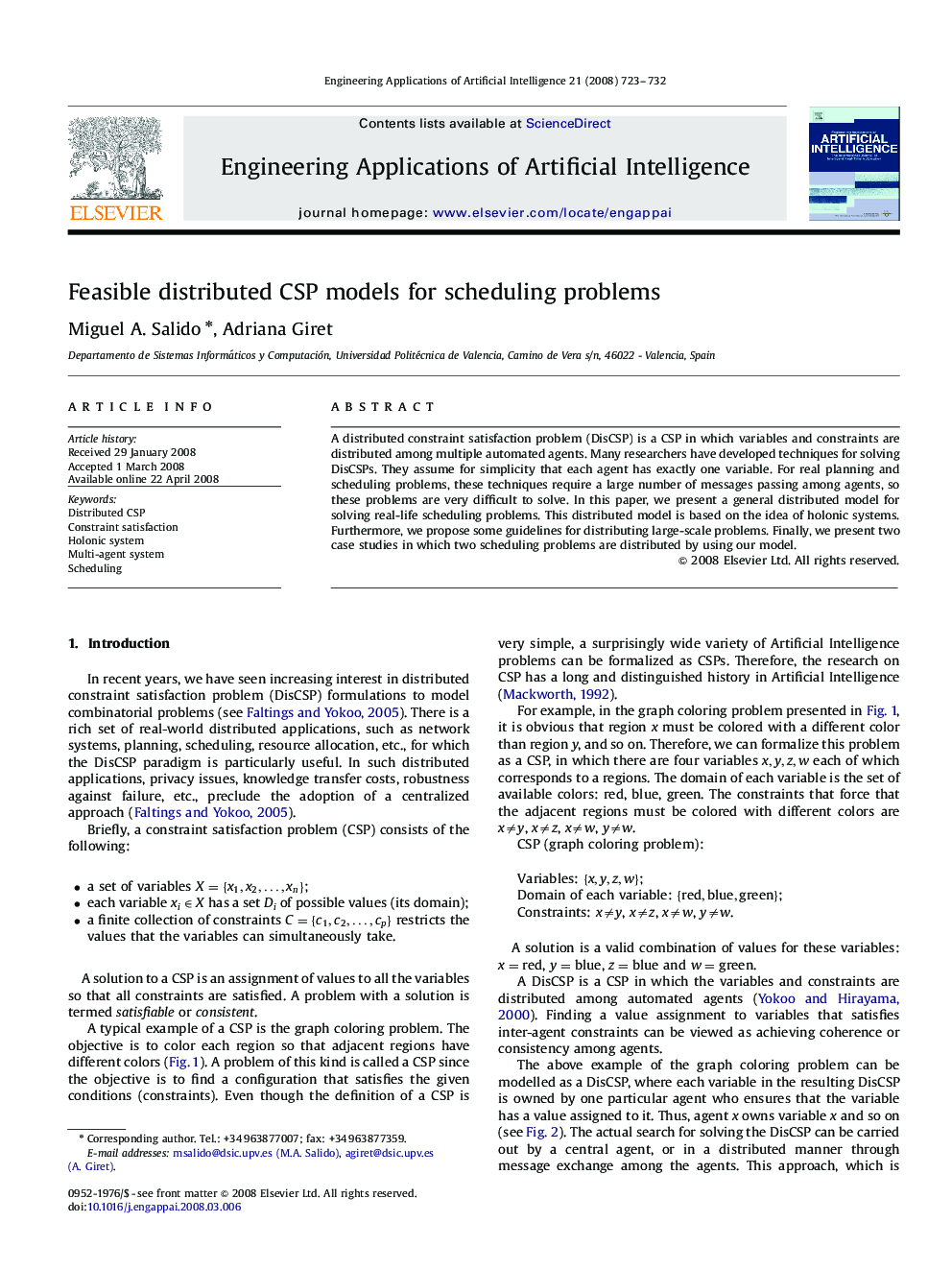 Feasible distributed CSP models for scheduling problems