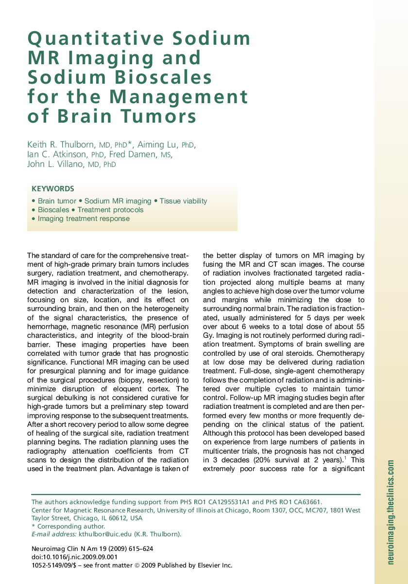 Quantitative Sodium MR Imaging and Sodium Bioscales for the Management of Brain Tumors