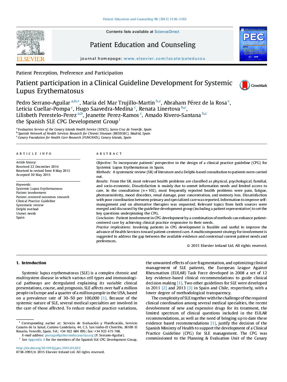 Patient participation in a Clinical Guideline Development for Systemic Lupus Erythematosus
