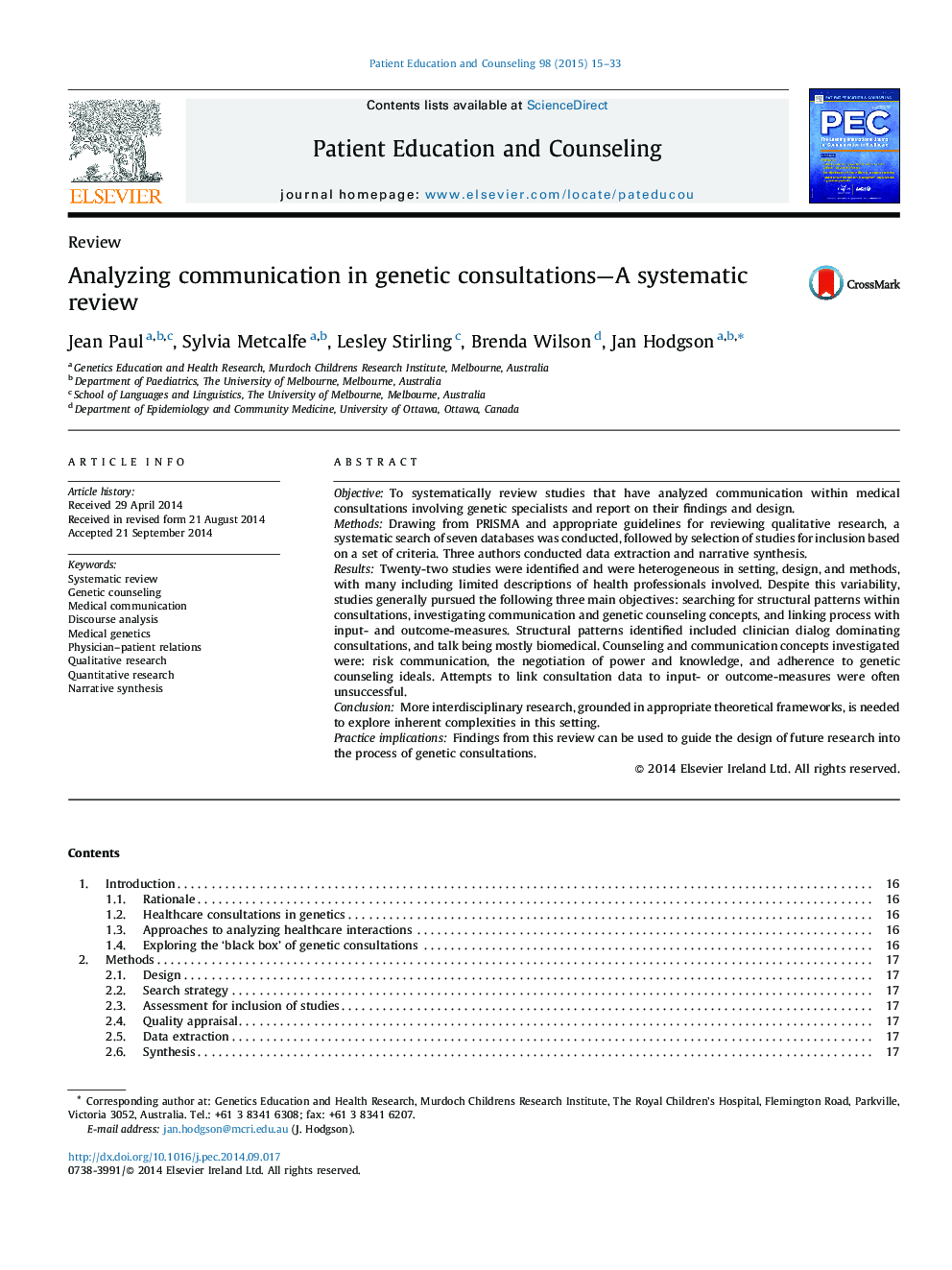 Analyzing communication in genetic consultations—A systematic review
