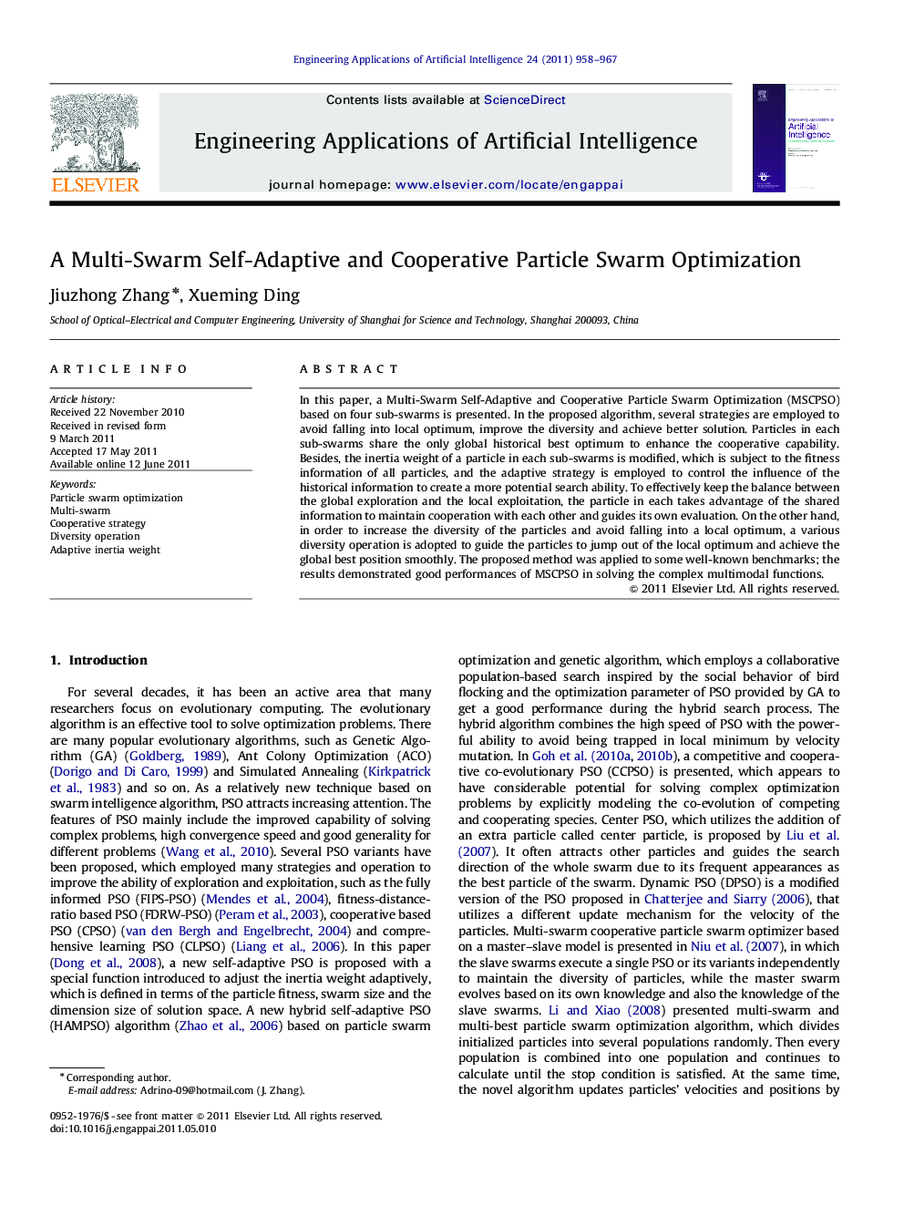 A Multi-Swarm Self-Adaptive and Cooperative Particle Swarm Optimization