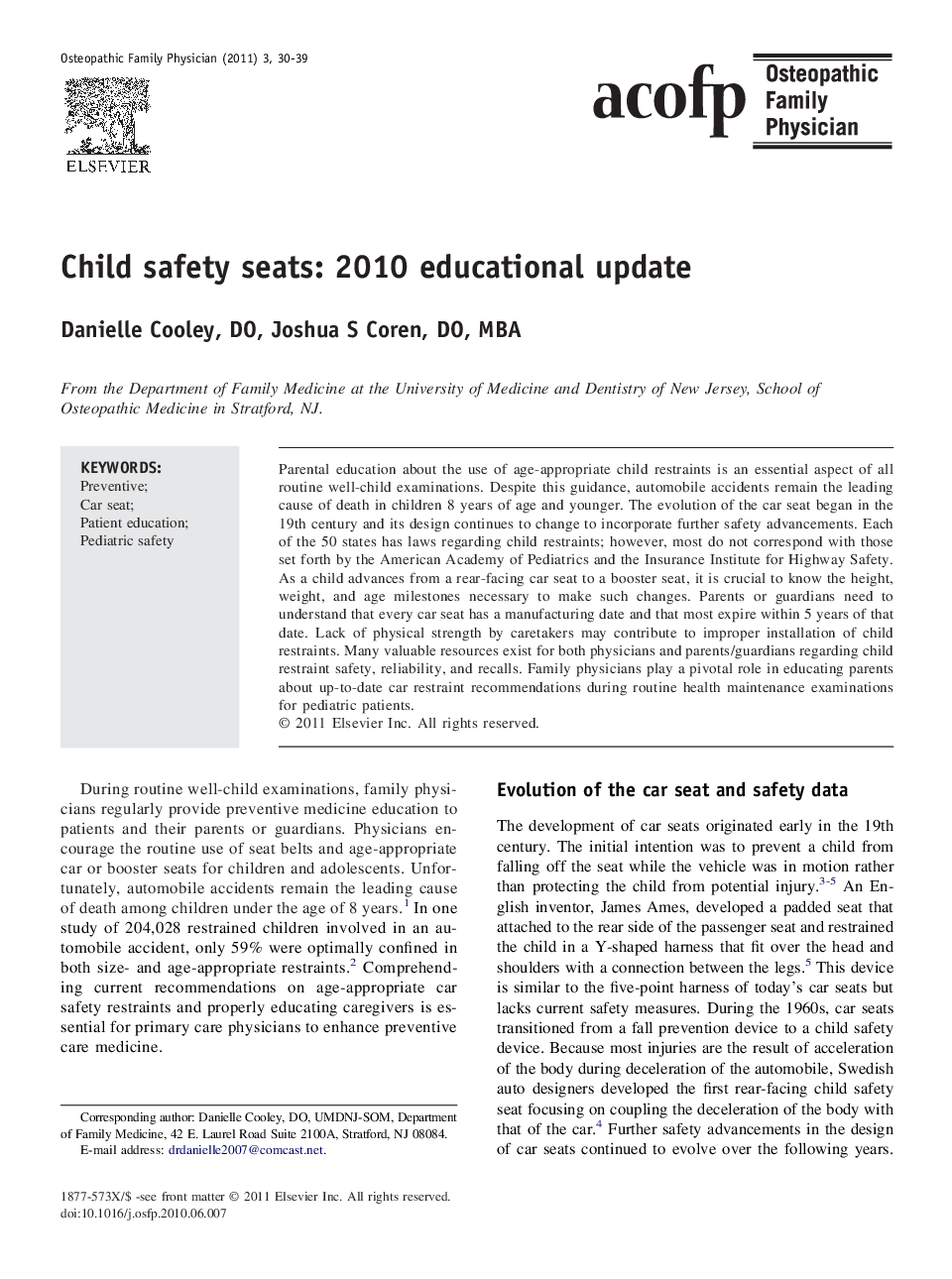 Child safety seats: 2010 educational update