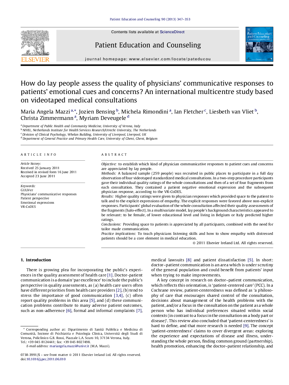 How do lay people assess the quality of physicians’ communicative responses to patients’ emotional cues and concerns? An international multicentre study based on videotaped medical consultations