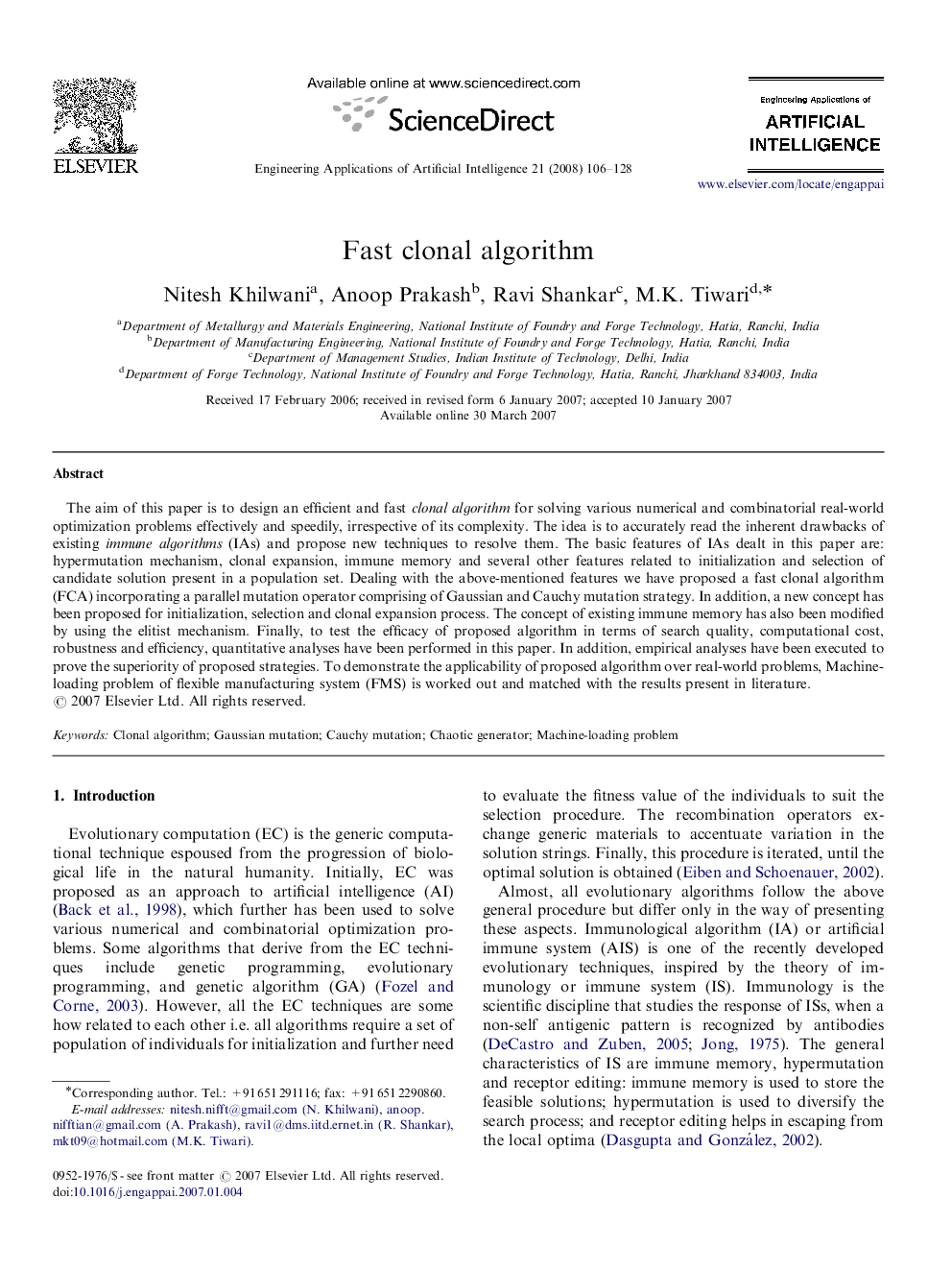 Fast clonal algorithm