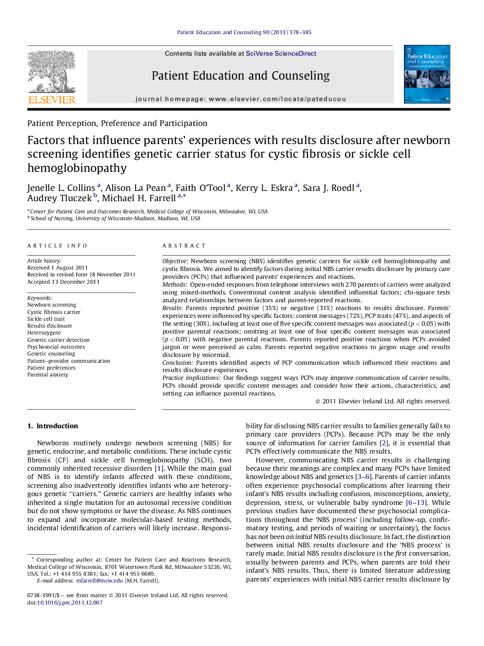 Factors that influence parents’ experiences with results disclosure after newborn screening identifies genetic carrier status for cystic fibrosis or sickle cell hemoglobinopathy