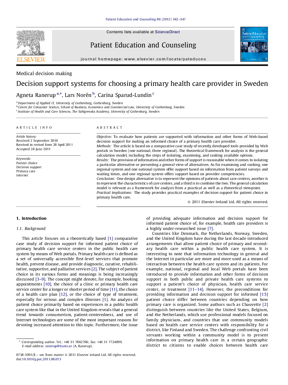 Decision support systems for choosing a primary health care provider in Sweden