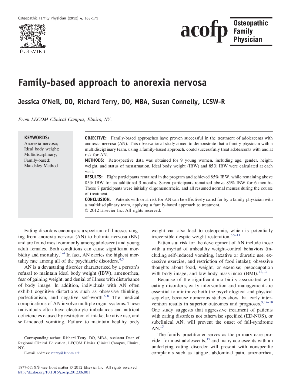 Family-based approach to anorexia nervosa
