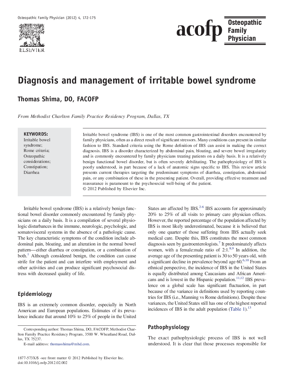 Diagnosis and management of irritable bowel syndrome