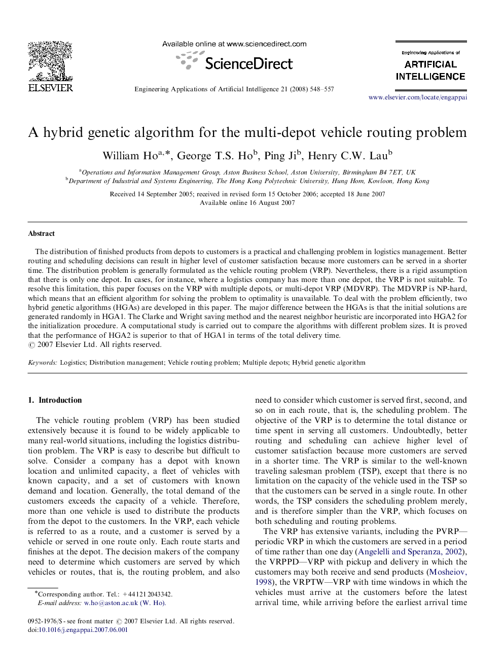 A hybrid genetic algorithm for the multi-depot vehicle routing problem