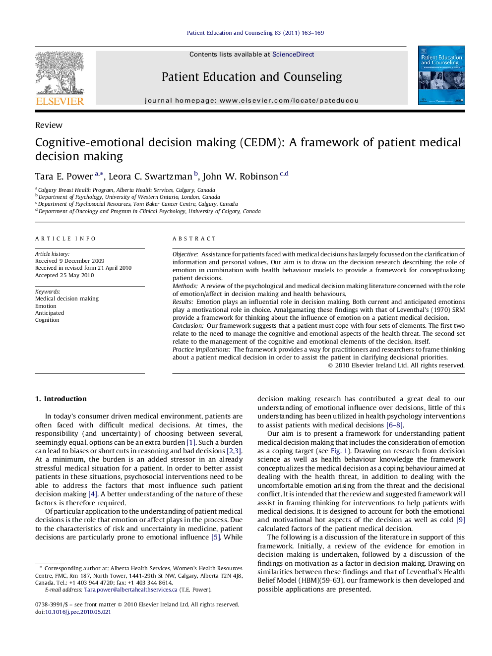 Cognitive-emotional decision making (CEDM): A framework of patient medical decision making