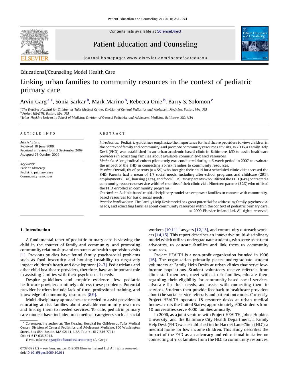 Linking urban families to community resources in the context of pediatric primary care