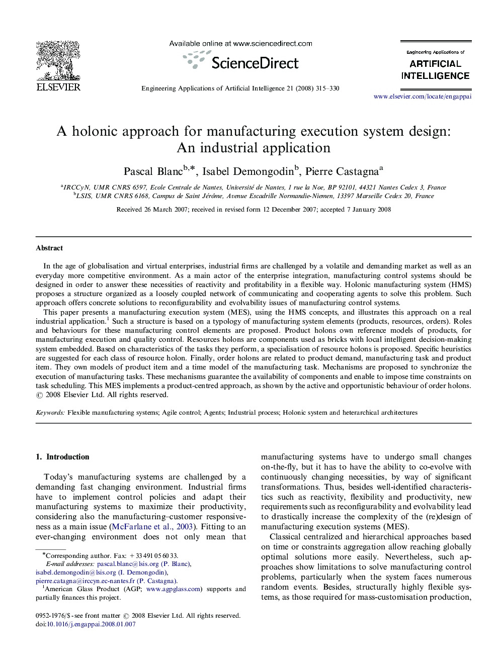 A holonic approach for manufacturing execution system design: An industrial application