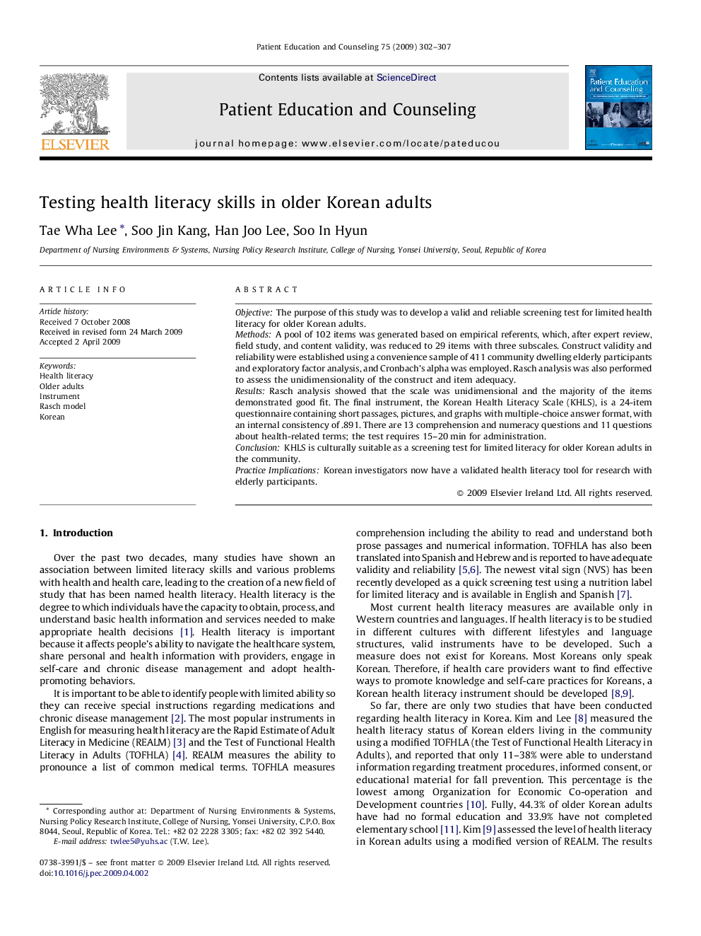 Testing health literacy skills in older Korean adults