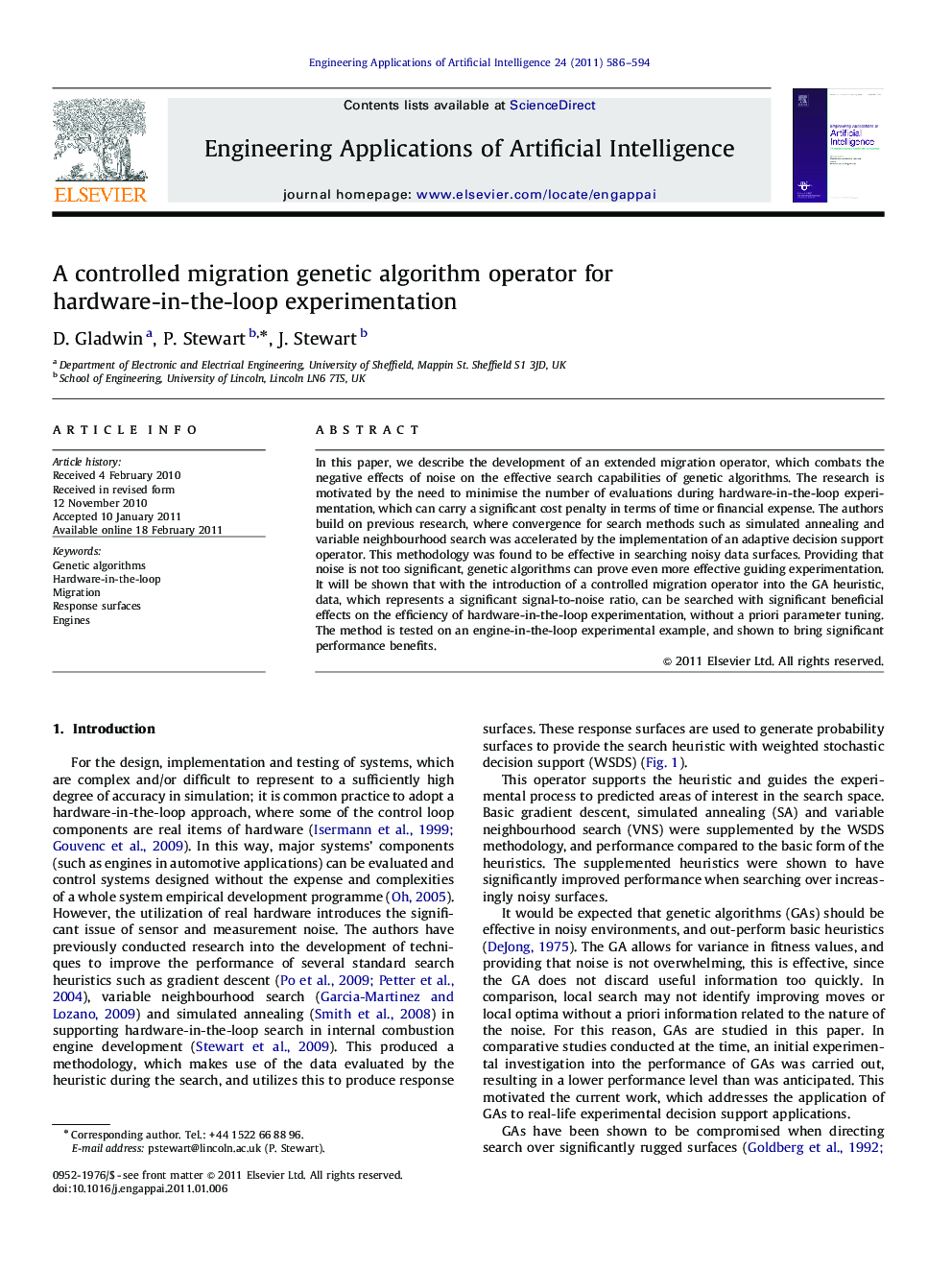 A controlled migration genetic algorithm operator for hardware-in-the-loop experimentation