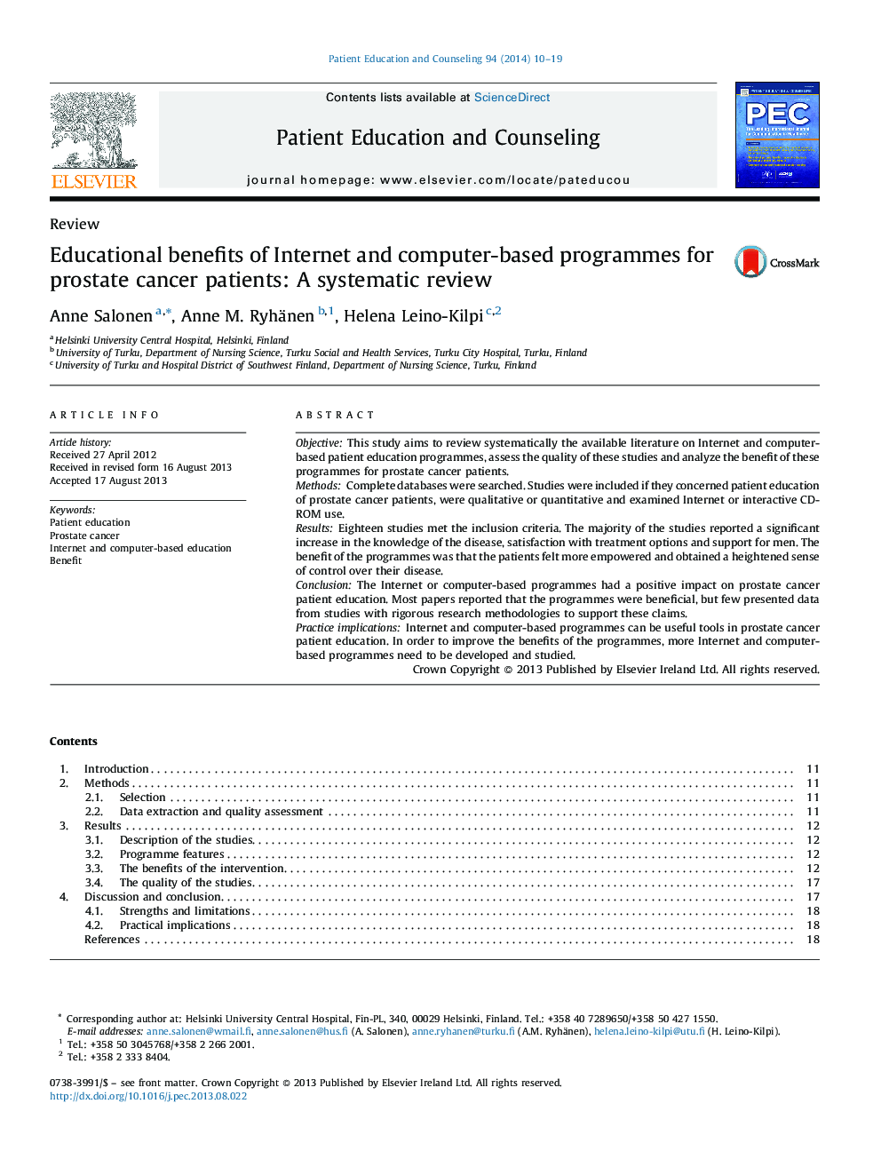 مزایای آموزشی اینترنت و برنامه های مبتنی بر رایانه برای بیماران مبتلا به سرطان پروستات: بررسی سیستماتیک 