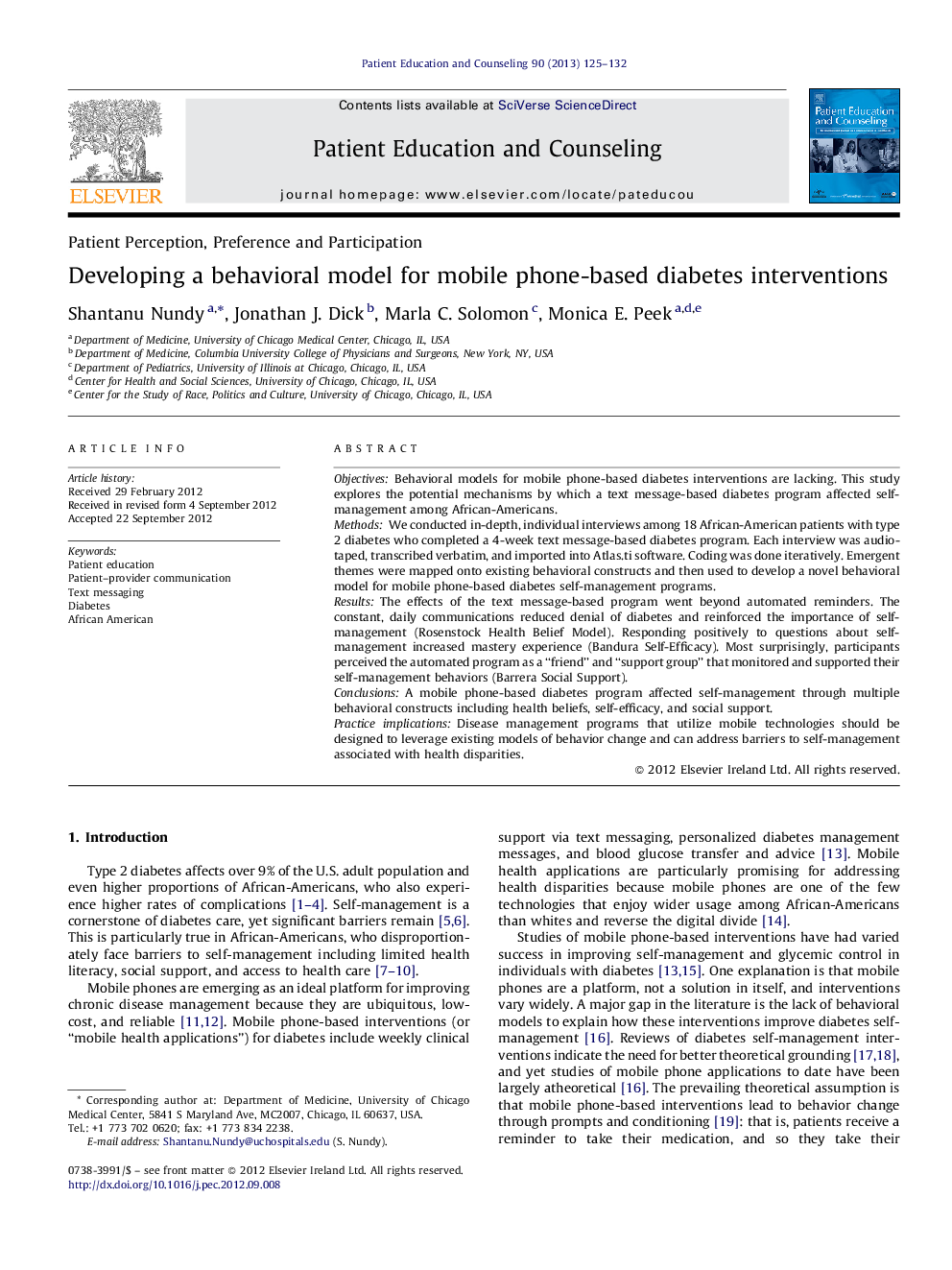 Developing a behavioral model for mobile phone-based diabetes interventions