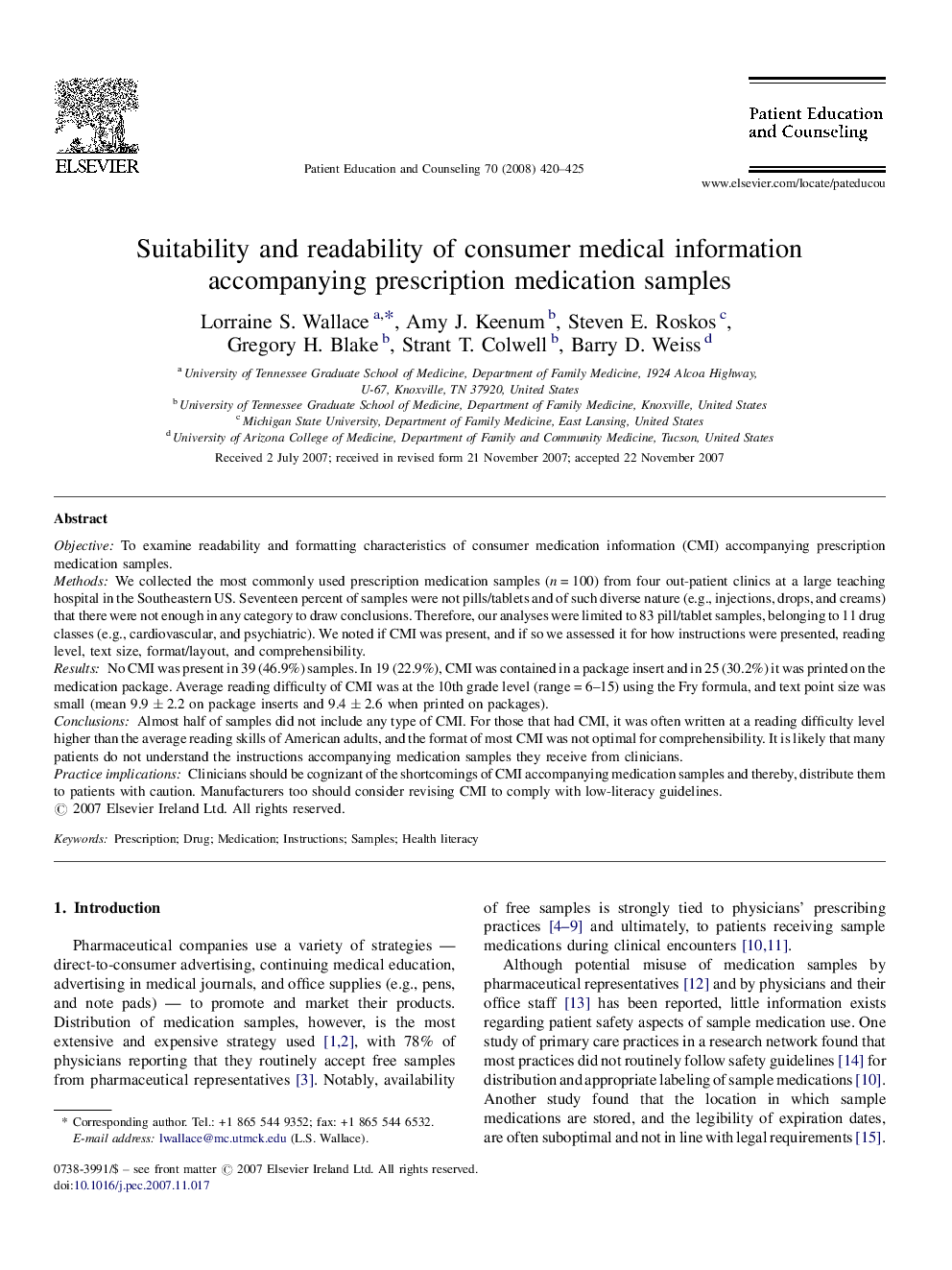 Suitability and readability of consumer medical information accompanying prescription medication samples