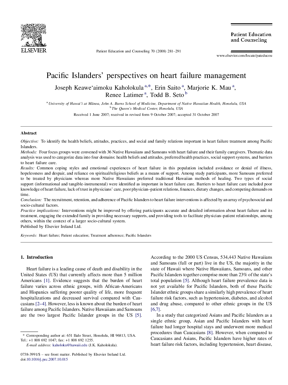 Pacific Islanders’ perspectives on heart failure management