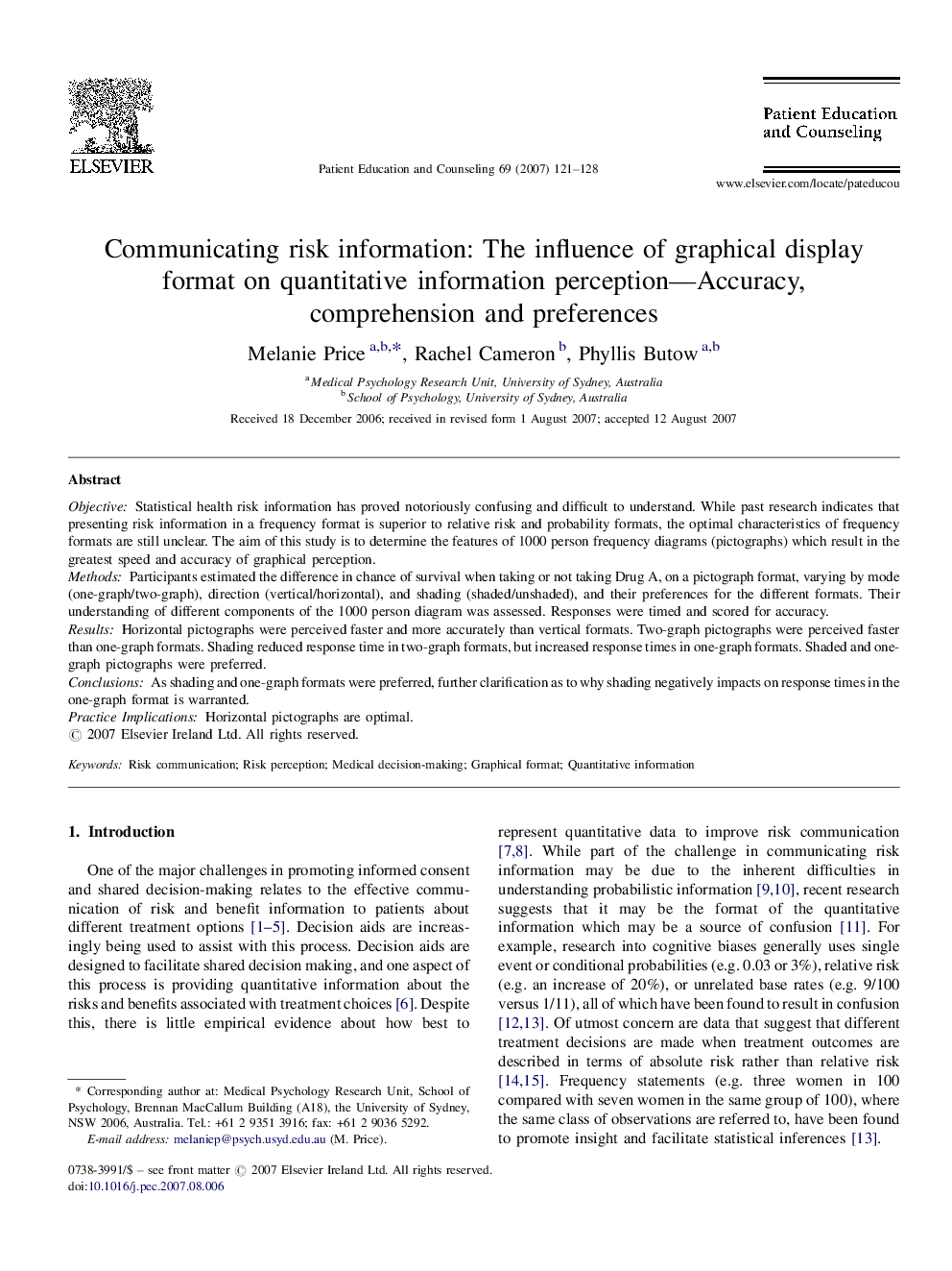 Communicating risk information: The influence of graphical display format on quantitative information perception—Accuracy, comprehension and preferences