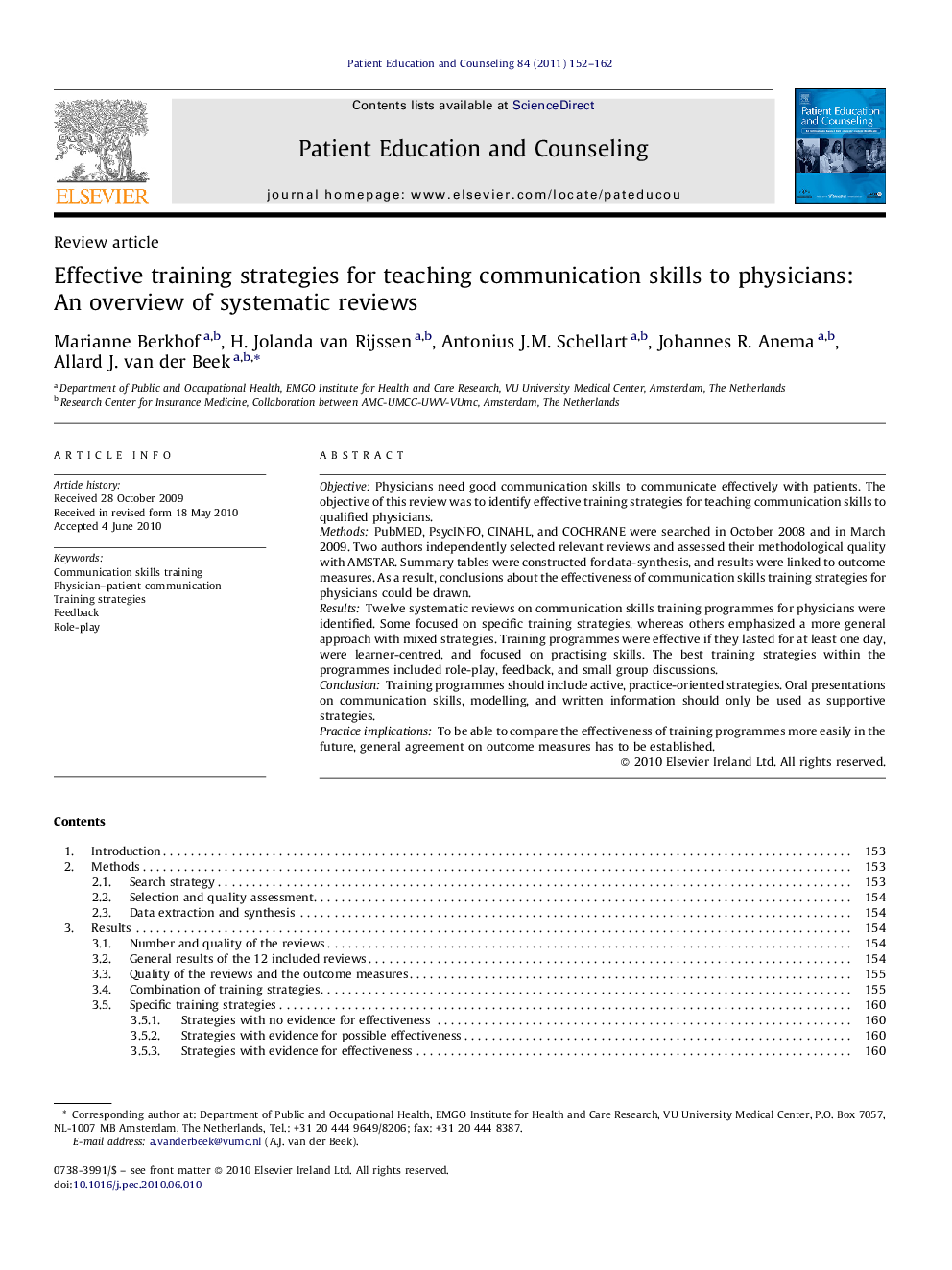 Effective training strategies for teaching communication skills to physicians: An overview of systematic reviews