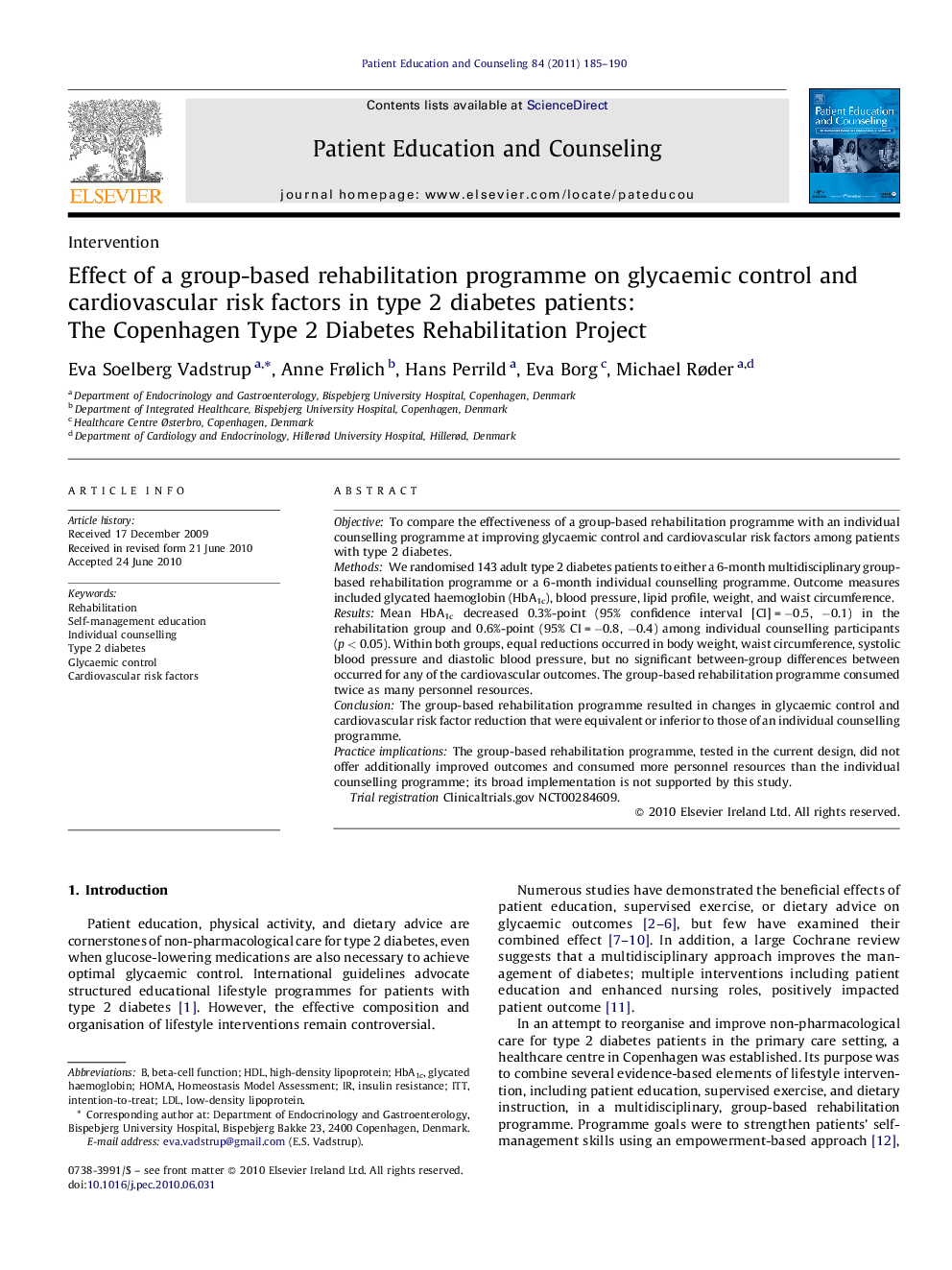 Effect of a group-based rehabilitation programme on glycaemic control and cardiovascular risk factors in type 2 diabetes patients: The Copenhagen Type 2 Diabetes Rehabilitation Project