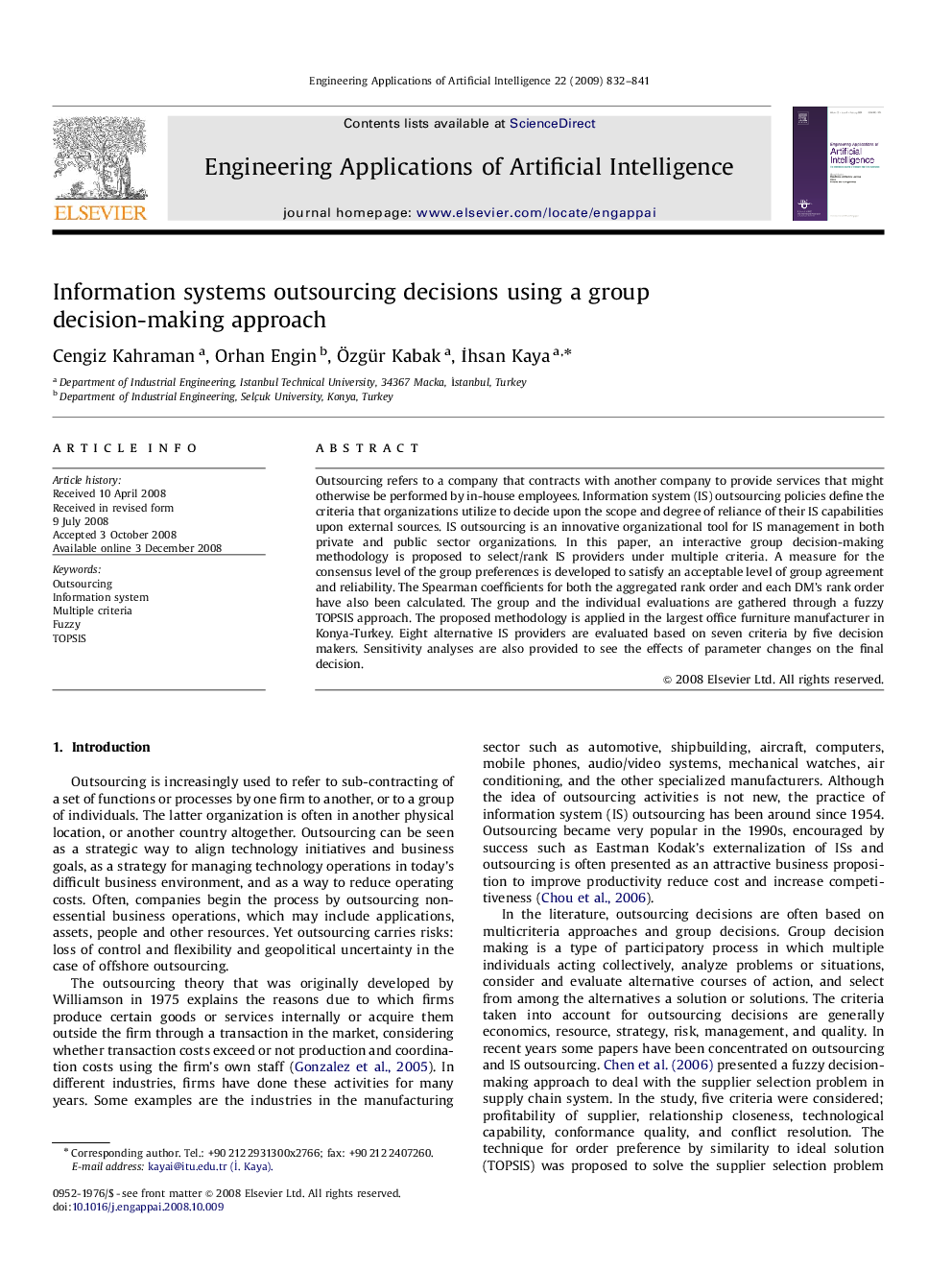 Information systems outsourcing decisions using a group decision-making approach