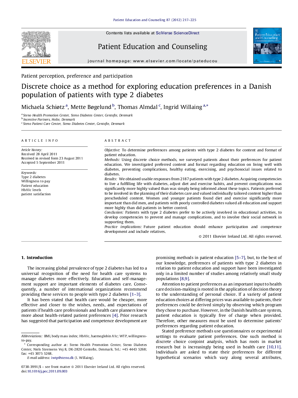 Discrete choice as a method for exploring education preferences in a Danish population of patients with type 2 diabetes