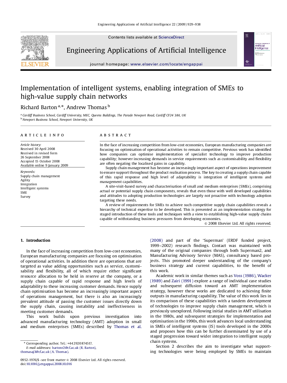 Implementation of intelligent systems, enabling integration of SMEs to high-value supply chain networks