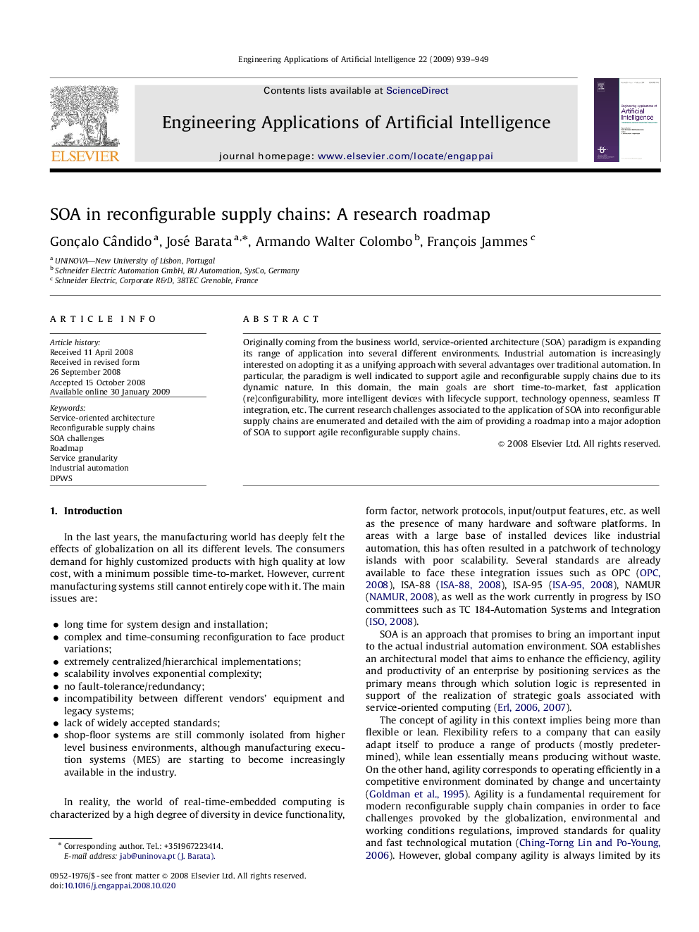 SOA in reconfigurable supply chains: A research roadmap