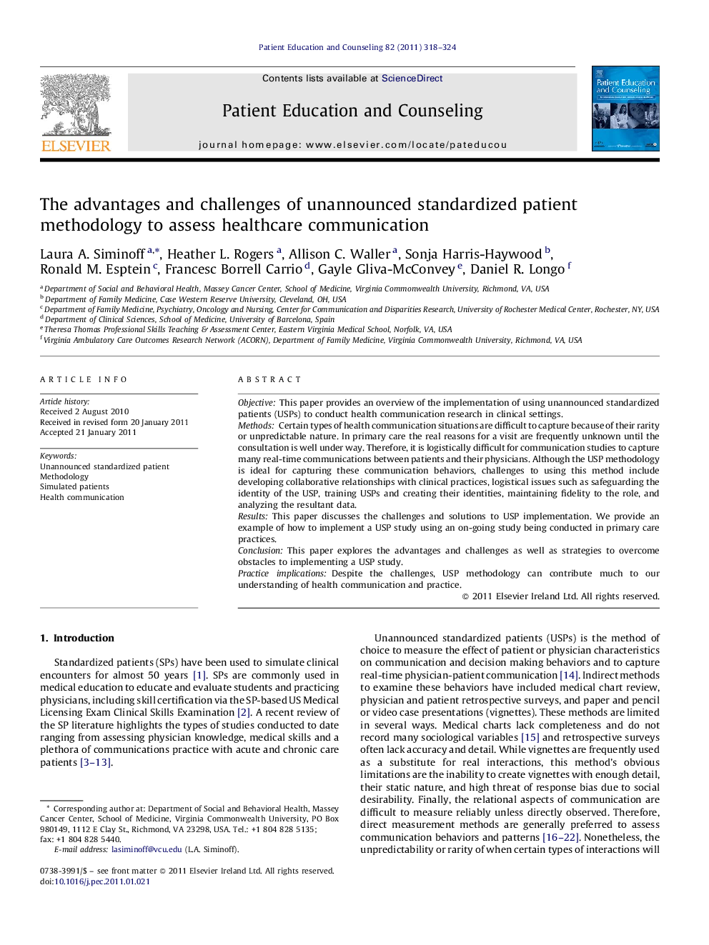 The advantages and challenges of unannounced standardized patient methodology to assess healthcare communication