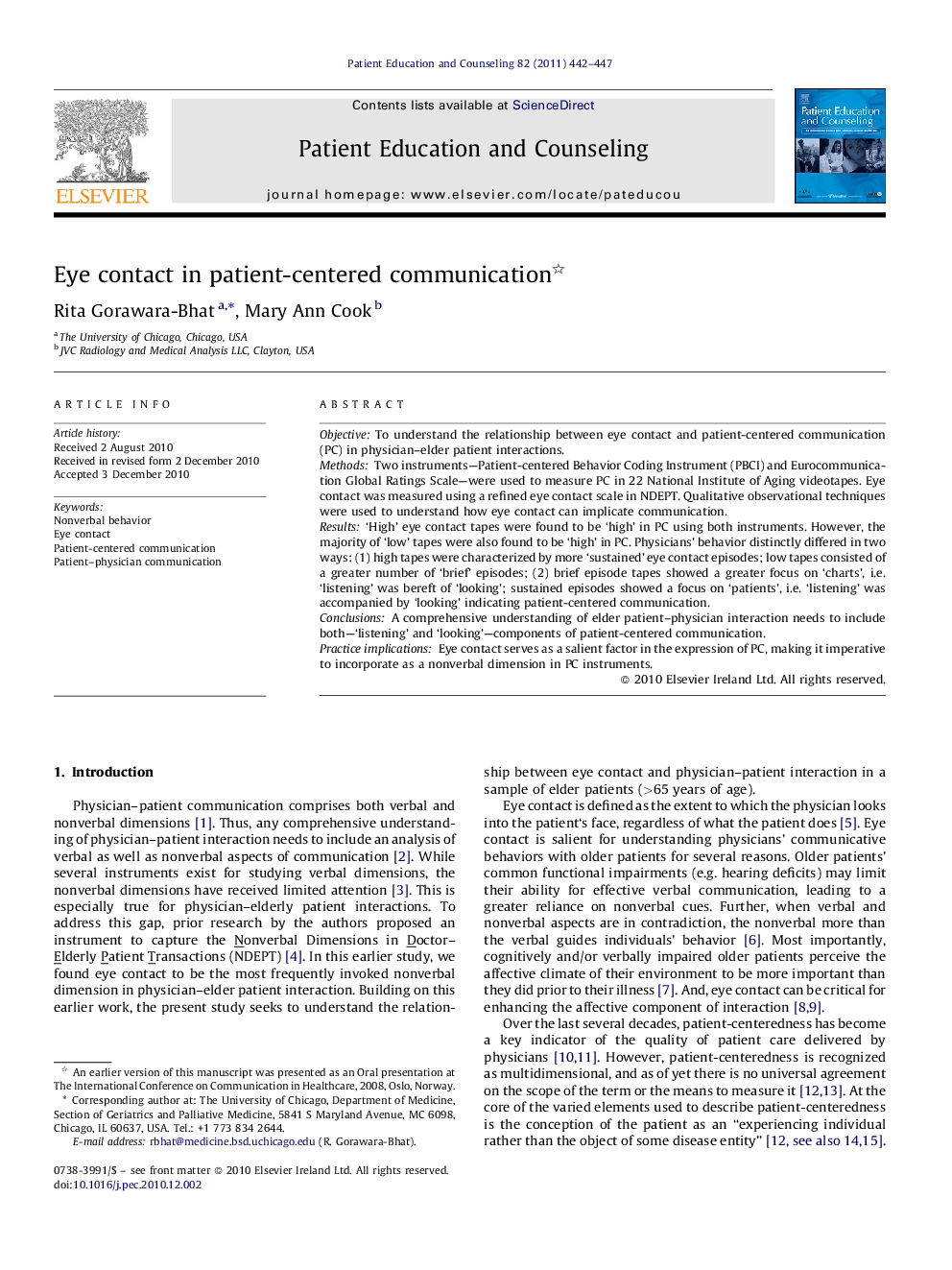 Eye contact in patient-centered communication 