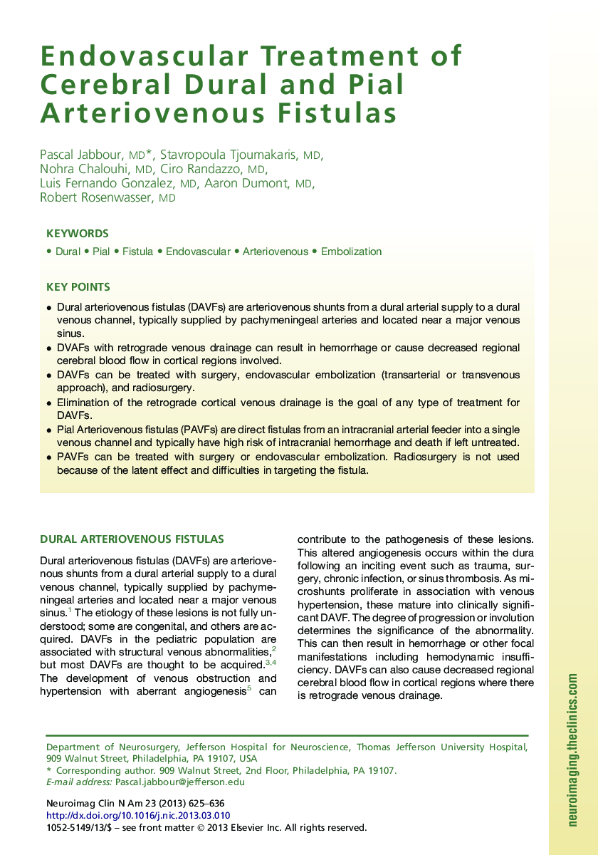 Endovascular Treatment of Cerebral Dural and Pial Arteriovenous Fistulas