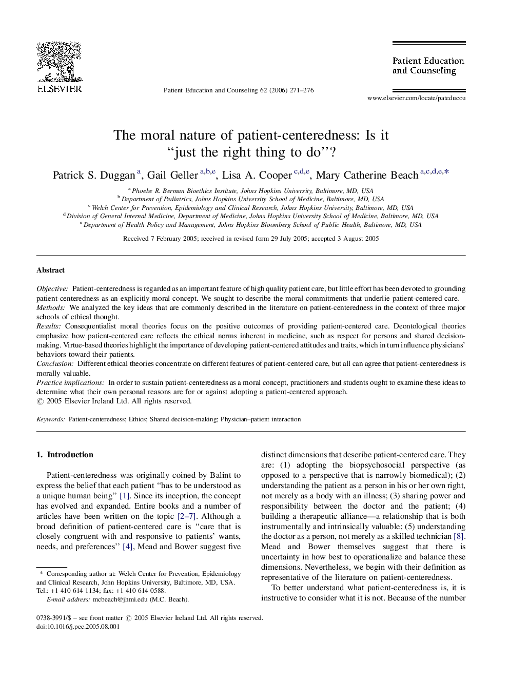 The moral nature of patient-centeredness: Is it “just the right thing to do”?