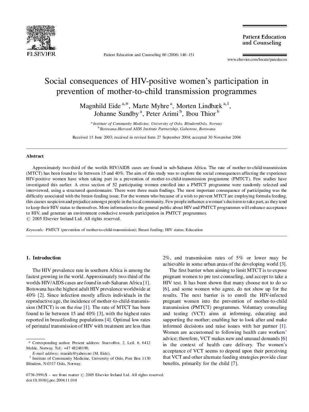 Social consequences of HIV-positive women's participation in prevention of mother-to-child transmission programmes