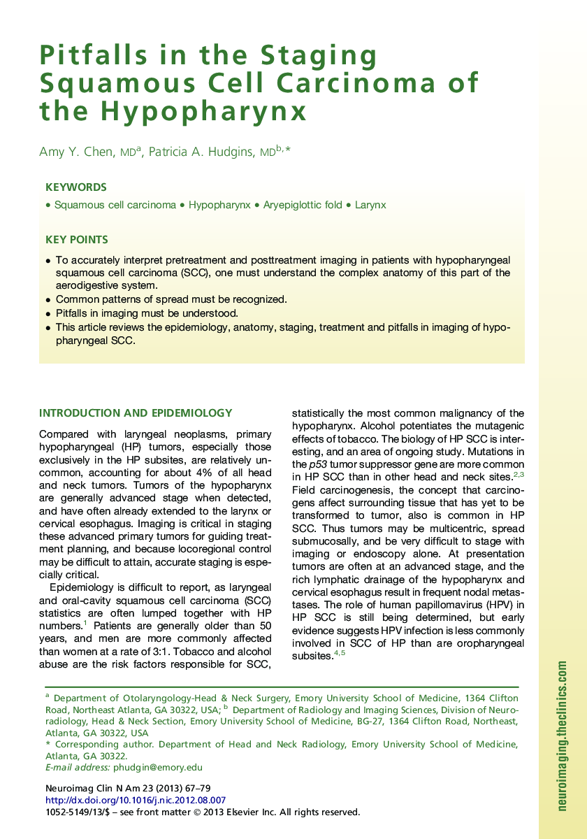 Pitfalls in the Staging Squamous Cell Carcinoma of the Hypopharynx