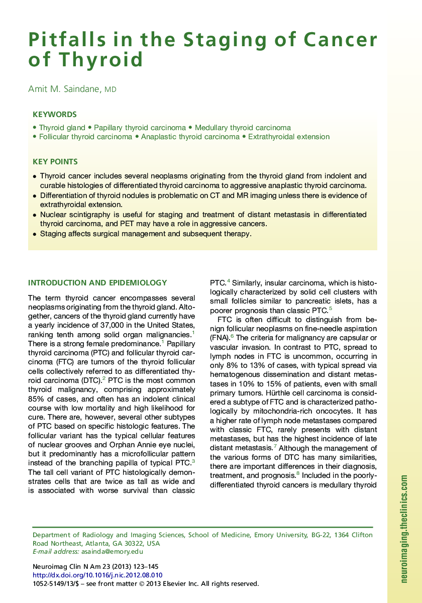 Pitfalls in the Staging of Cancer of Thyroid